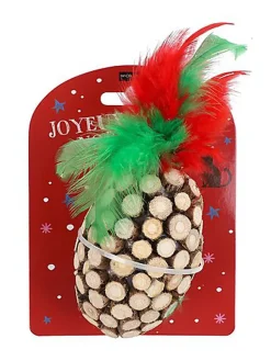 Wouapy - Jouet Ovale en Bois avec Plumes pour Chat - 7,7cm