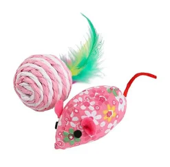 Wouapy -  Jouet Souris + Balle Sisal à Plumes pour Chat - 18cm