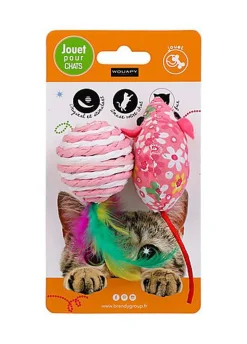 Wouapy -  Jouet Souris + Balle Sisal à Plumes pour Chat - 18cm